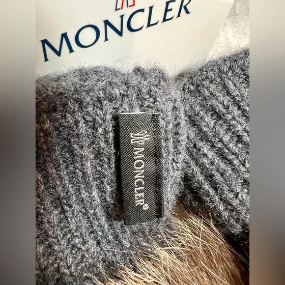 Moncler Wool, Cashmere, Marmot Fur Gloves Made in Italy Blue Grey NWT - Picture 4 of 14